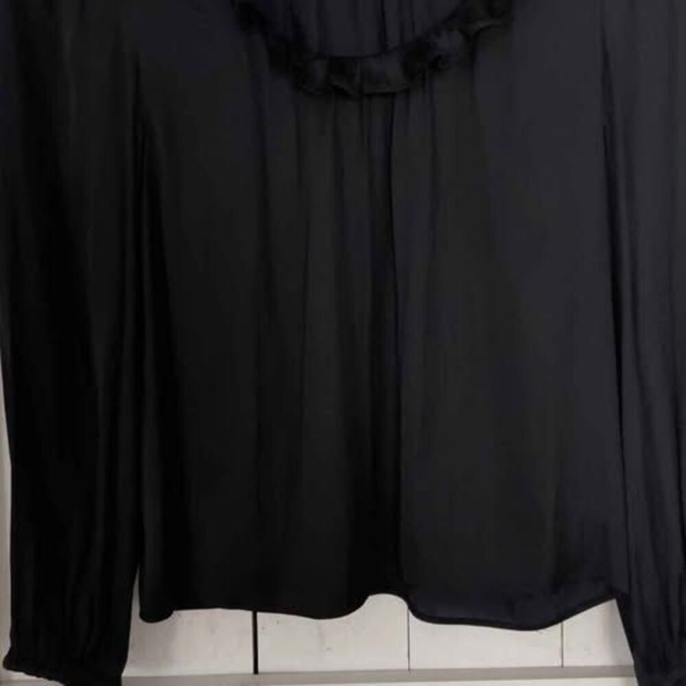 J.CREW Black Ruffle Neck Long Sleeve Blouse PS